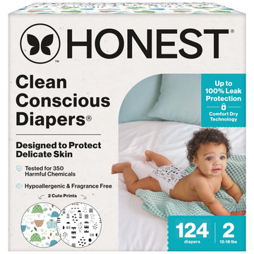 The Honest Company Comfort Dry Disposable Diapers for Sensitive Skin, Hypoallergenic, Barnyard Babies + Pattern Play, Super Club