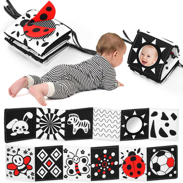 AJsupojouet Newborn Black and White High Contrast Baby Book for 0-3 Months Brain Development, Tummy Time Sensory Infant Toys, Mo