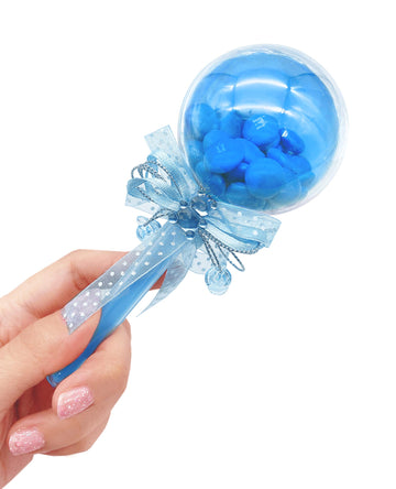 24 Pieces Fillable Baby Rattle Party Favors, Blue with Decorative Bear & Ribbon