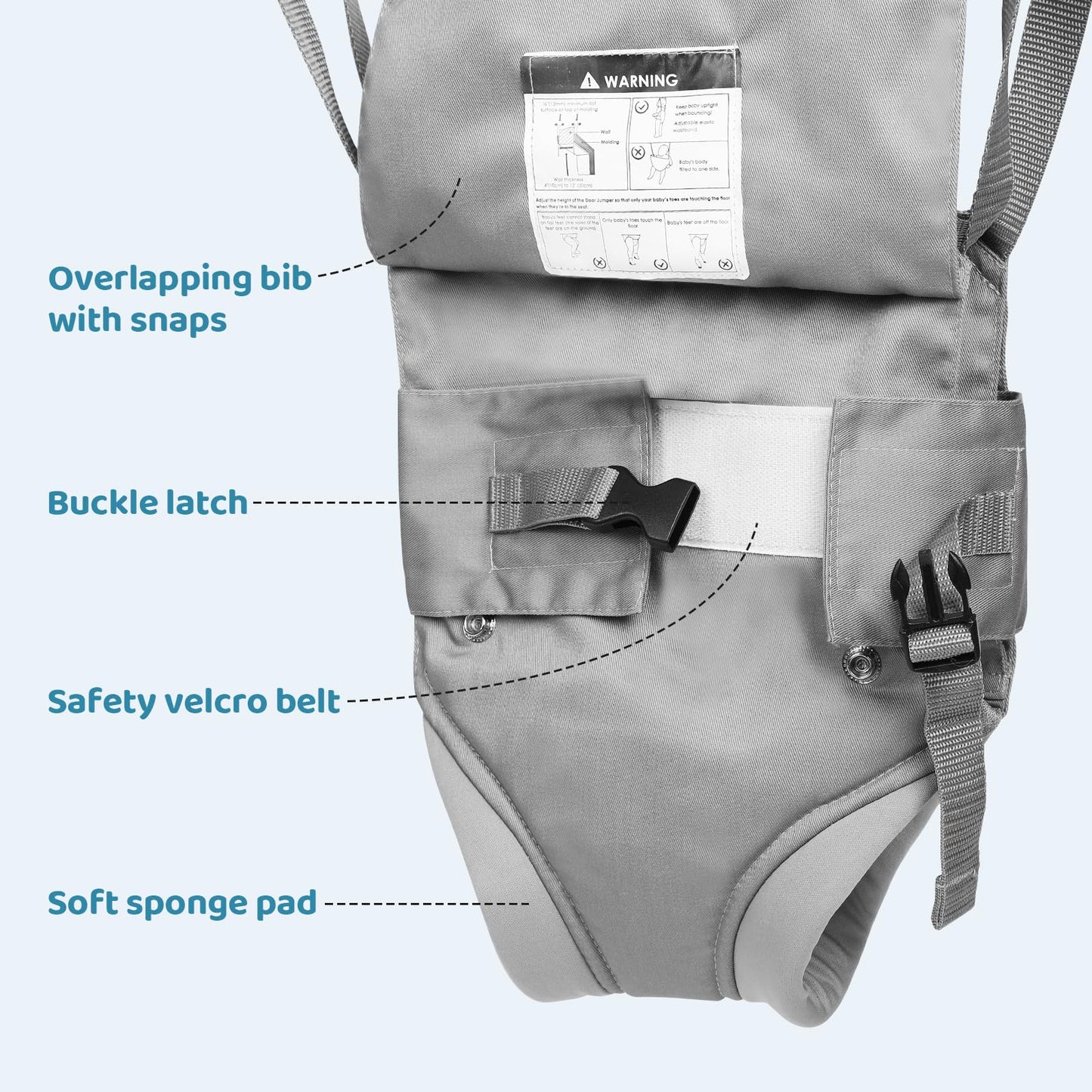 Cowiewie 2 In 1 Baby Door Jumper W/Baby Walking Harness Function, Baby Jumper With Door Clamp Adjustable Strap And Seat, Gray