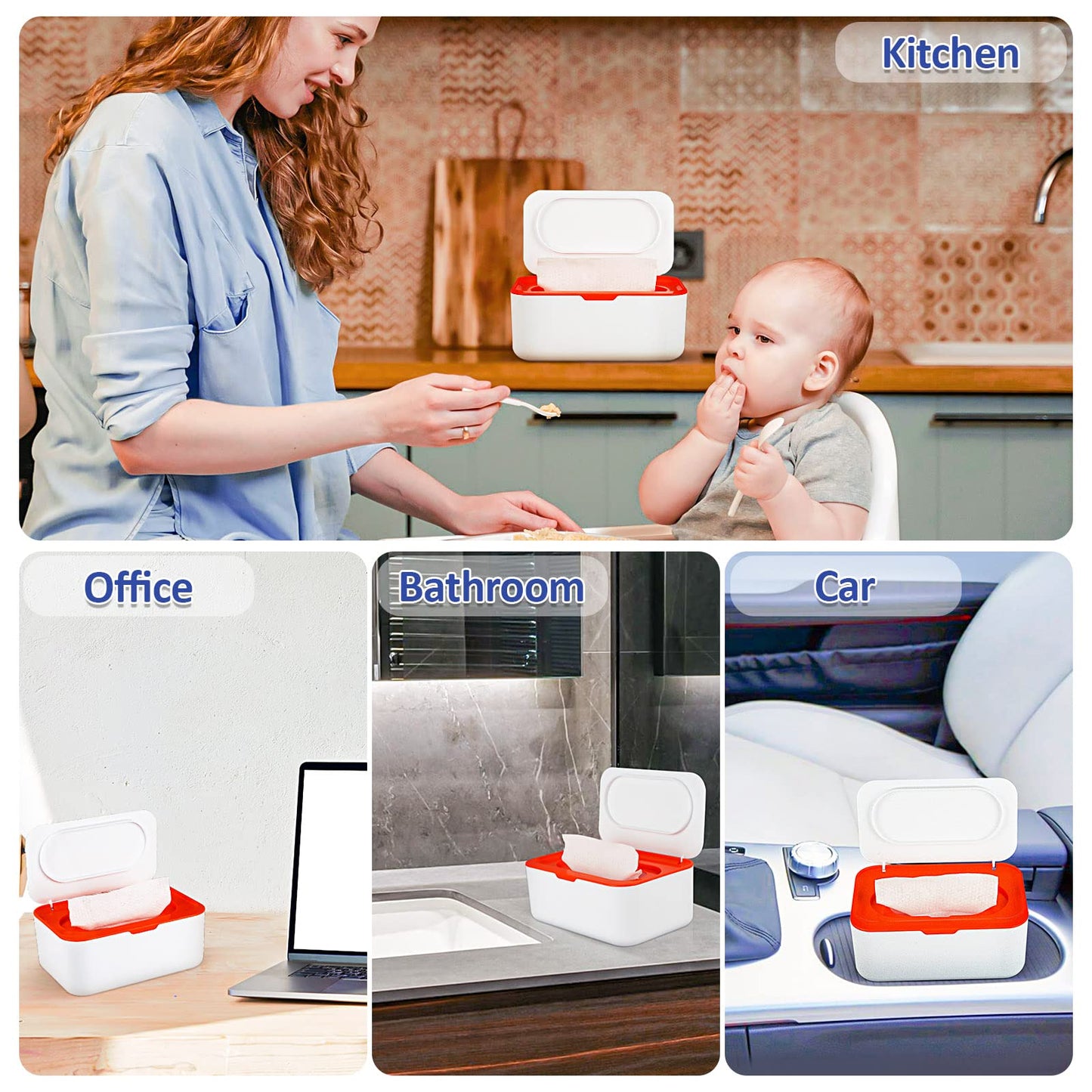 Flenpptly Baby Wipes Dispenser, Wipes Case Baby Wipe Holder Keeps Wipes Fresh, Non-Slip, Easy Open & Close (Orange)