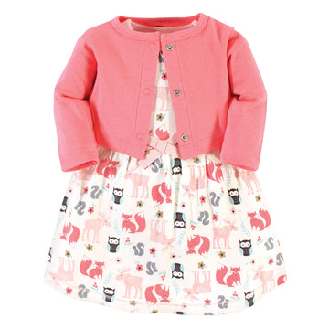 Hudson Baby Baby Girls' Cotton Dress And Cardigan Set, Forest, 5 Toddler