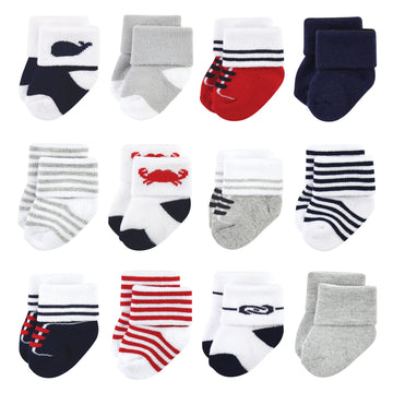 Luvable Friends Unisex Newborn And Baby Terry Socks, Nautical 12-Pack, 6-12 Months