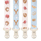 Stadela Baby Fabric Pacifier Clip Holder, Plastic Clip, 4-Pack, Sport Pattern, Baseball Set