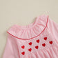 Mlpeerw My First Valentines Day Baby Girl Outfit Newborn Heart Smocked Bubble Romper Bodysuit Cute Valentines Day Clothes (Valen