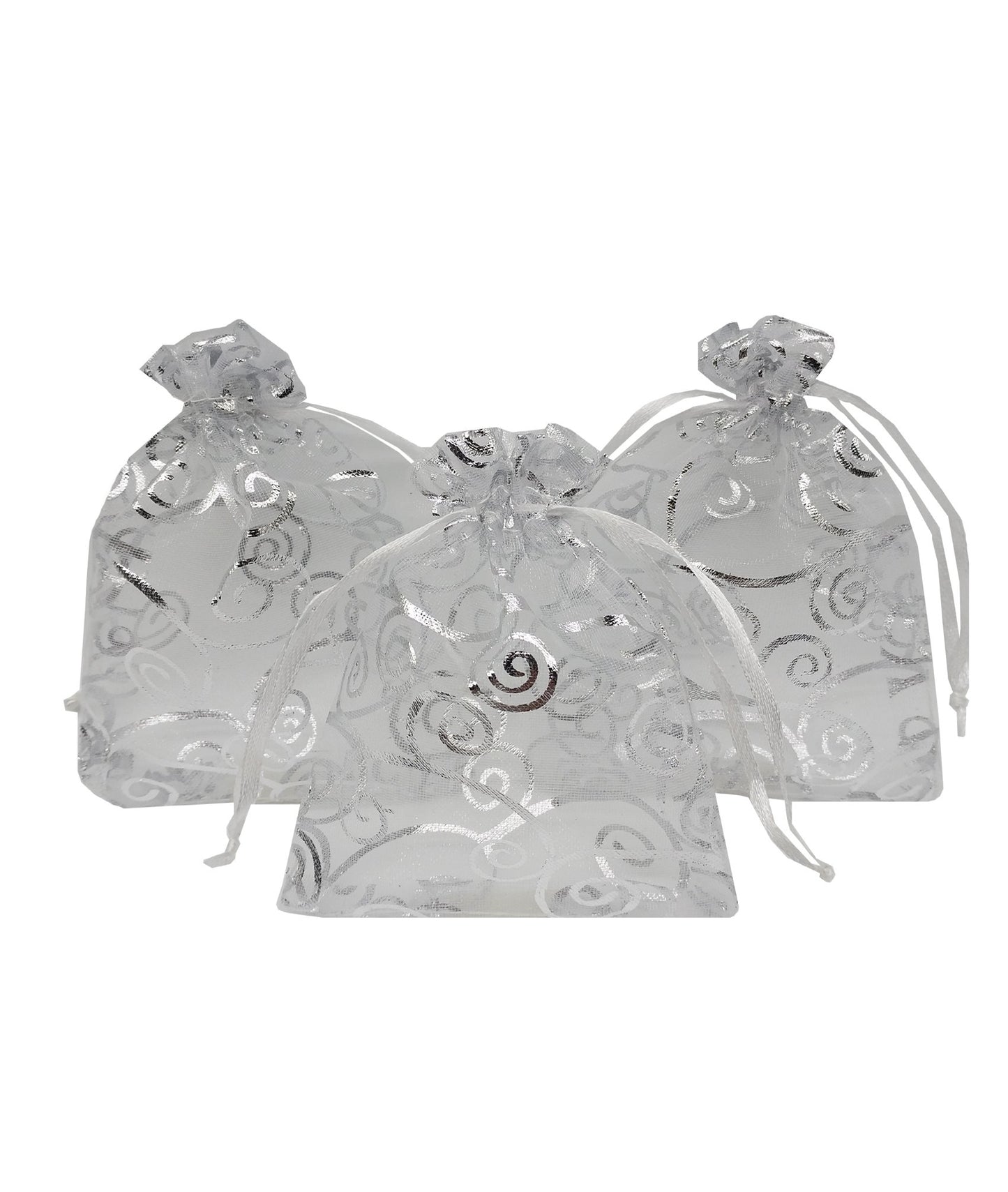 Ankirol 100Pcs Sheer Organza Favor Bags For Wedding Baby Shower Rattan Print Gift Bags Samples Display Drawstring Pouches (3X4,