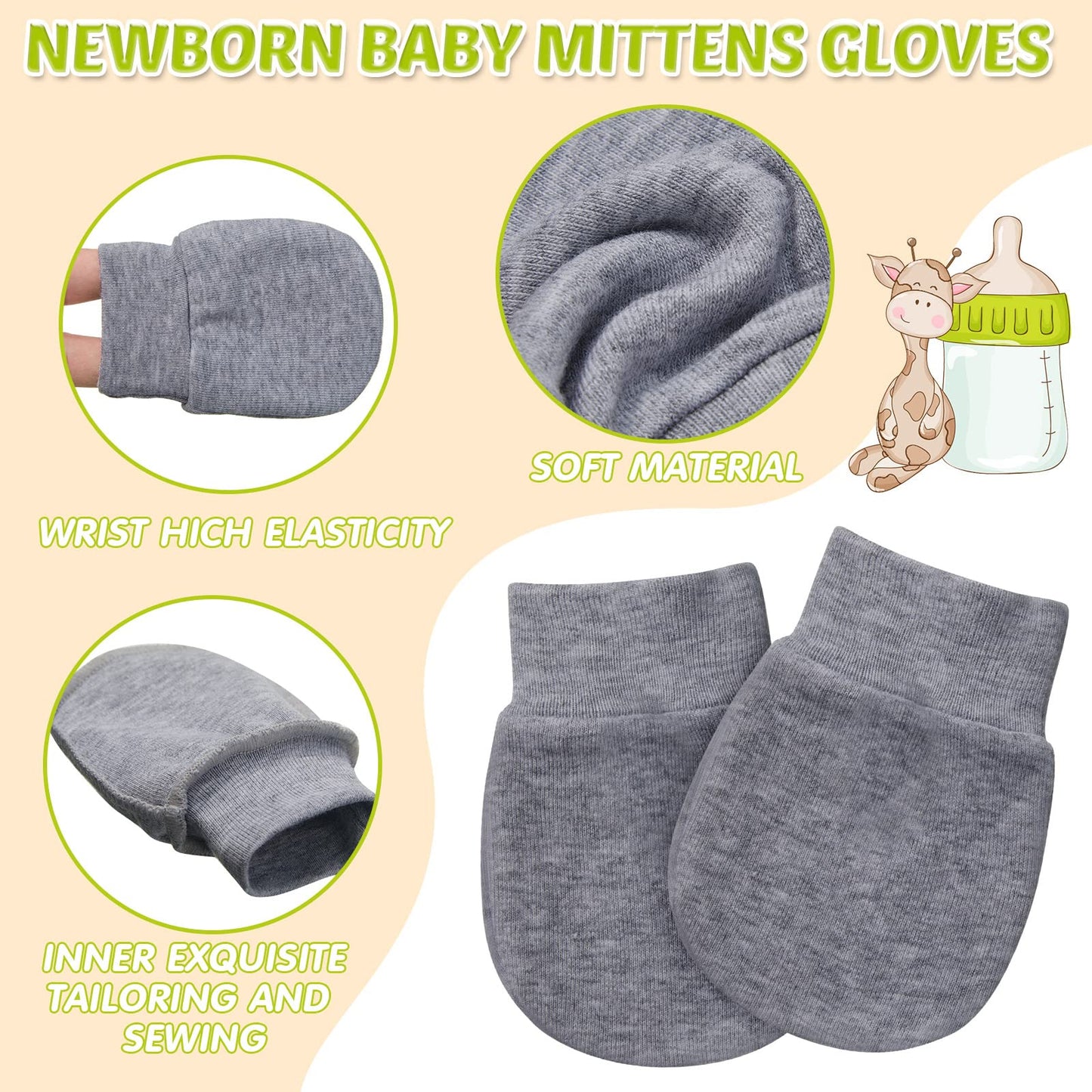 Geyoga 6 Pairs Newborn Baby Mittens No Scratch Gloves Infant Toddler Anti Scratch Essentials Unisex Cotton for 3-9 Months Girls