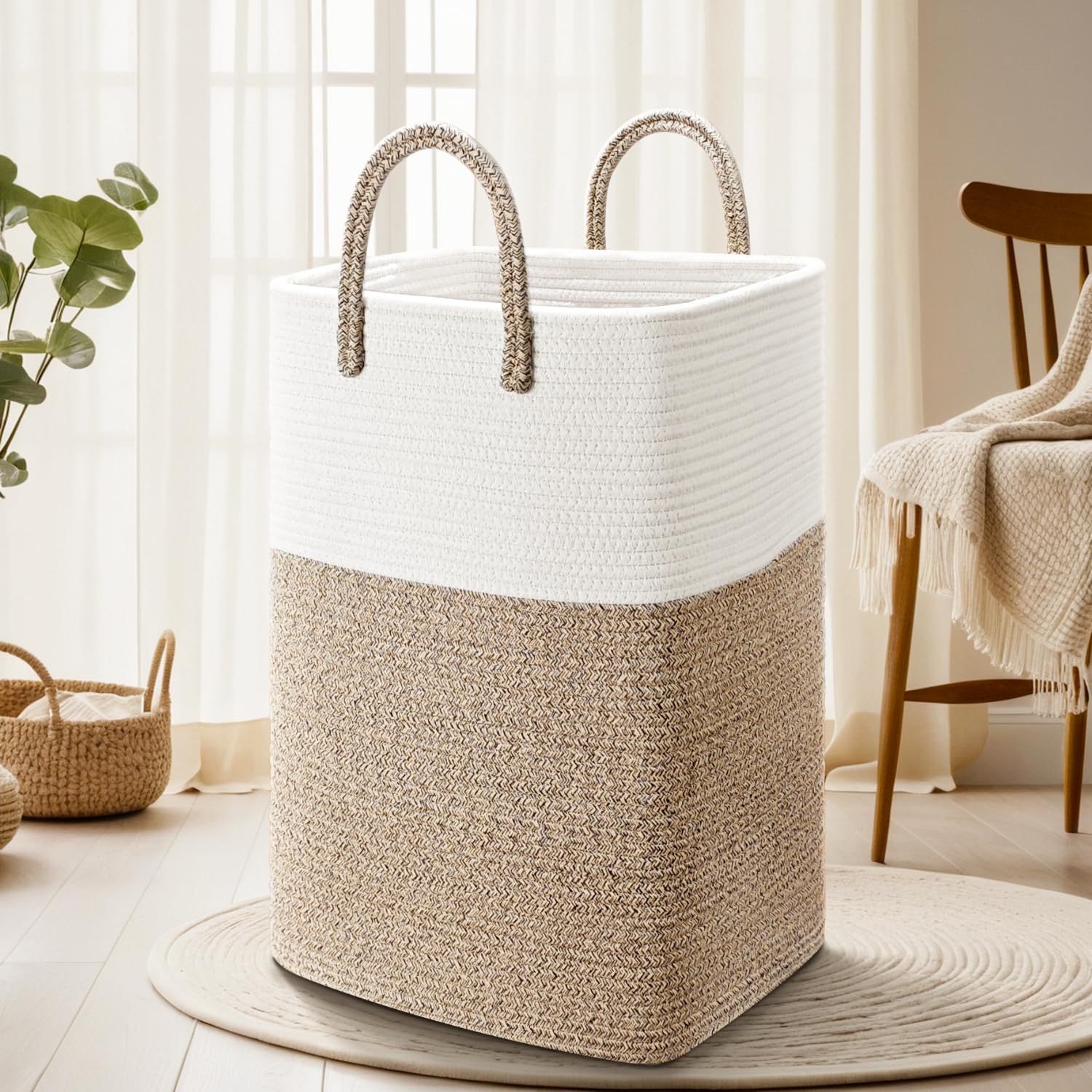 Artfeel Laundry Basket,Woven Cotton Rope Laundry Hamper,60L Versatile Storage For Dirty Clothes,Baby Toys,And Blankets In Bathro