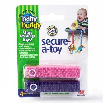 Baby Buddy Secure-A-Toy, Adjustable Pacifier And Teether Strap For Stroller, Highchair, And Car Seat, Pink Purple, 2 Pack