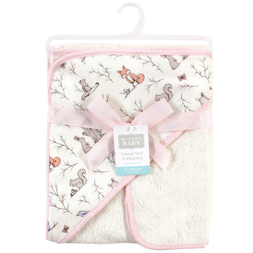Hudson Baby Unisex Baby Cotton Hooded Towel And Washcloth, Enchanted Forest, One Size