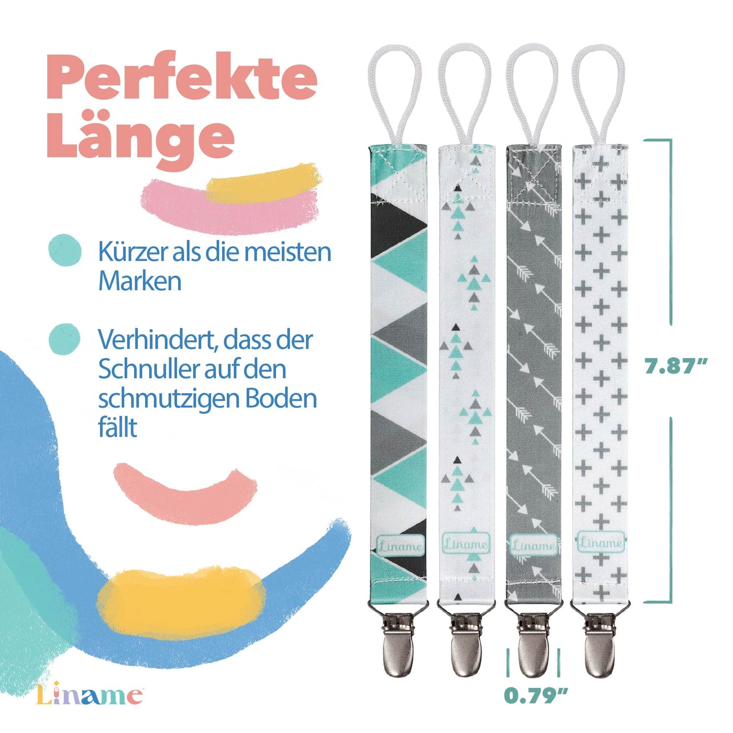 Liname Neutral Pacifier Clip With Teething Toy - 4 Pack Pacifier Clips For Boys & Girls - Binky Holder Soothie Paci Clip Binkie