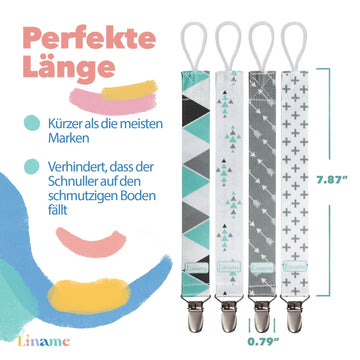 Liname Neutral Pacifier Clip With Teething Toy - 4 Pack Pacifier Clips For Boys & Girls - Binky Holder Soothie Paci Clip Binkie