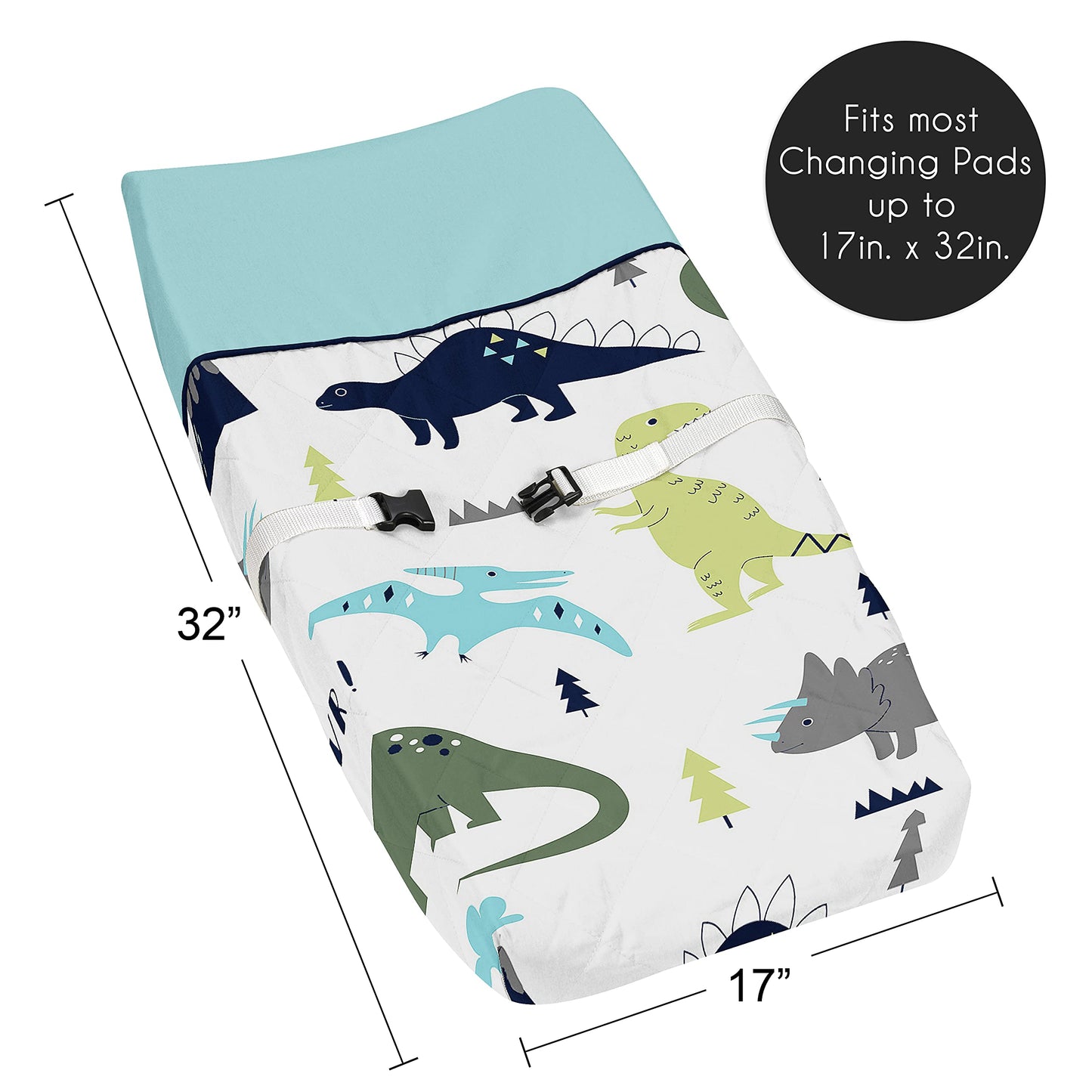 Blue And Green Modern Dinosaur Girls Boys Baby Changing Pad Cover