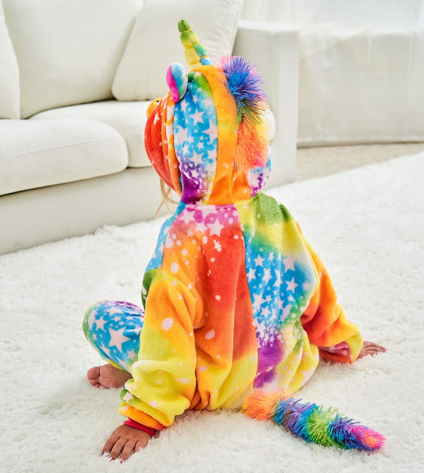 Chetosho Unicorn Hooded Onesie Girls Halloween One Piece Kids Costume (Tie Dye Starry Sky 4-5 Years)