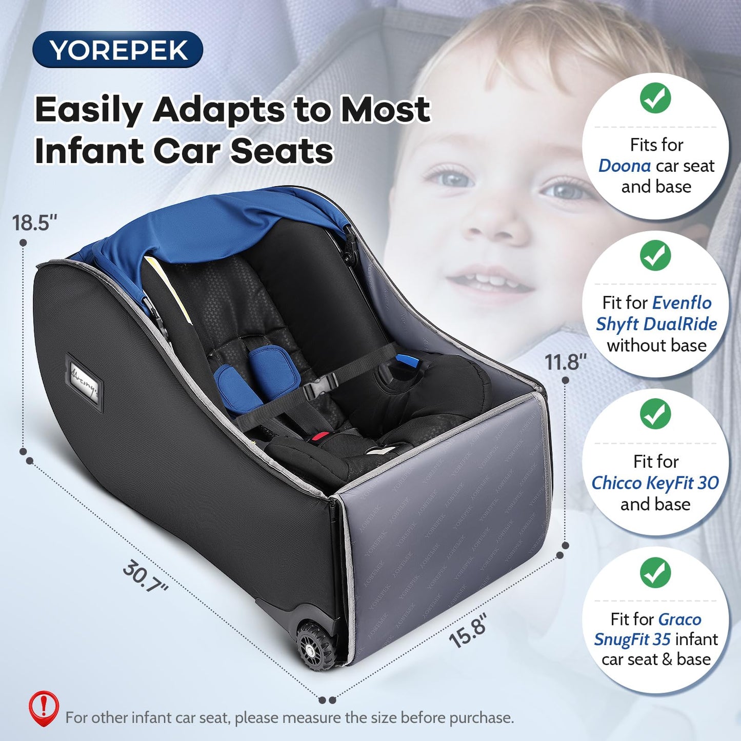 Yorepek Infant Car Seat Travel Bag Backpack With Wheels, Fits For Doona Car Seat Stroller, Padded Carseat Bags For Air Travel Wi