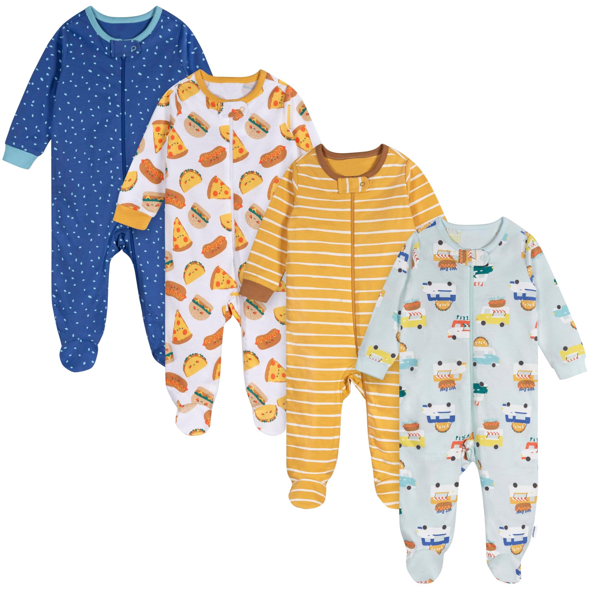 Onesies Brand baby-boys 4-pack Sleep N Play Footies, Snack Bar, 3-6 Months