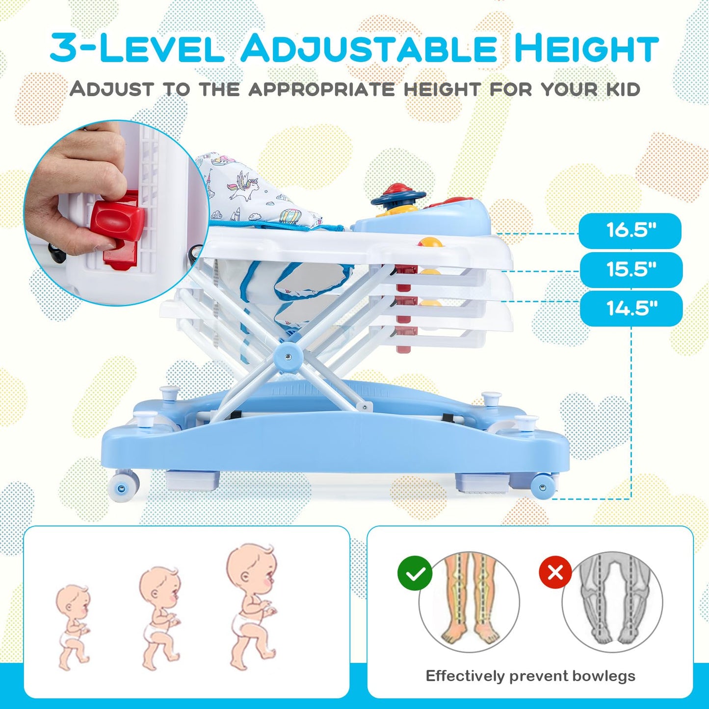 Baby Joy 6-In-1 Baby Walker With Wheels, Adjustable Height, Music, Lights, Rocker Mode - Boy/Girl, 6-18 Months (Blue)