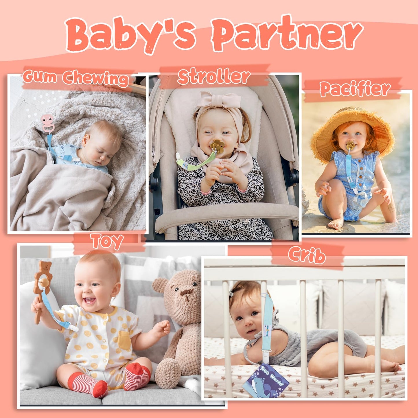 Babygoal Girl Pacifier Clips, 6 Pack Pacifier Holder For Boys And Girls Fits Most Pacifier Styles & Baby Teething Toys And Baby