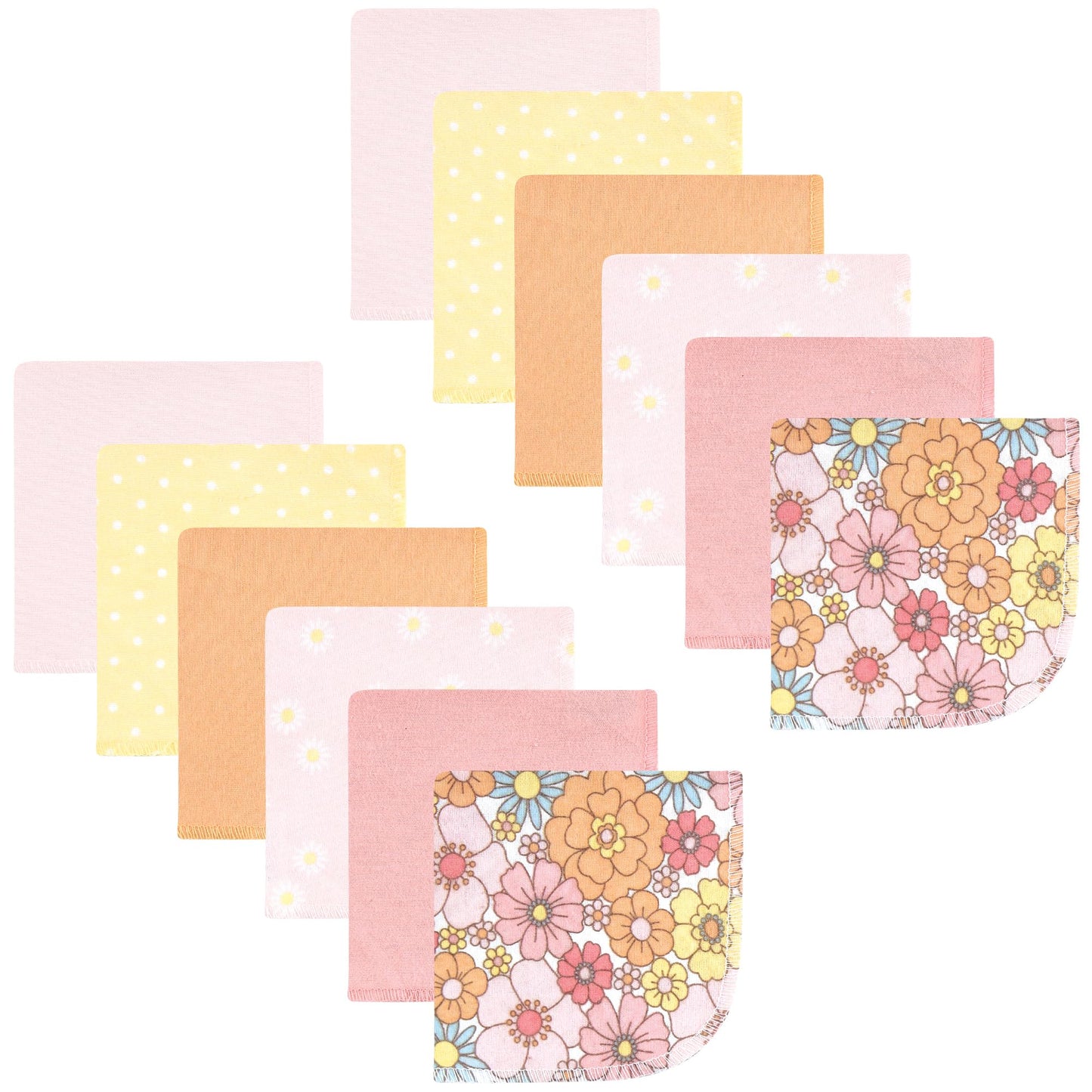 Hudson Baby Unisex Baby Flannel Cotton Washcloths, Peace Love Flowers 12 Pack, One Size