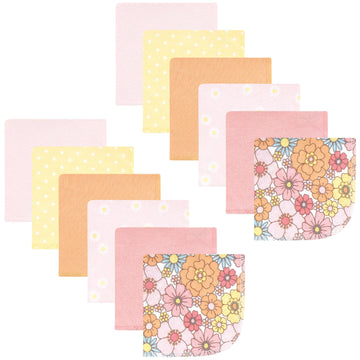 Hudson Baby Unisex Baby Flannel Cotton Washcloths, Peace Love Flowers 12 Pack, One Size