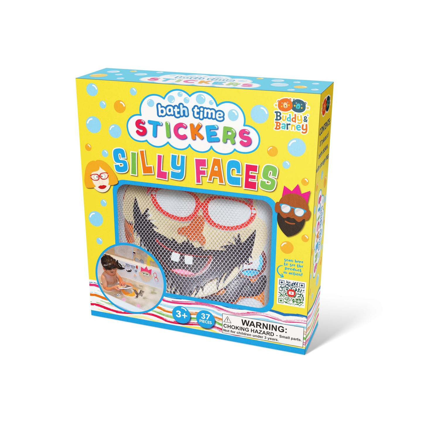 Buddy & Barney Silly Faces Bath Stickers, Hilarious Facial Expressions Foam Stickers Bath Toy for Children 3+, Pack of 37 Reusab