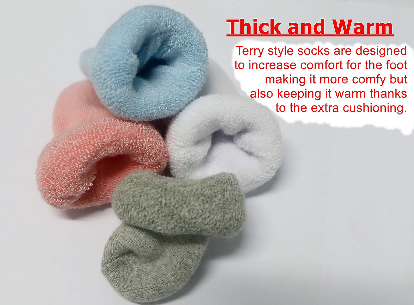 Rative Newborn Socks Thick Terry Turn Cuff Socks For Unisex Baby Boys (0-6 Months, 12-Pairs/B24)