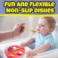 Silicone Compartment Plates- 3 Pk Vehicle Set (Car Train Rocket)- Divided Sections For Easy Grabbing Baby Food Training, Non-Sli