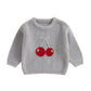 Jlkgicf Toddler Baby Girl Chunky Sweater Cherry Embroidery Knit Sweater Pullover Crewneck Shirt Valentines Spring Clothes (Cherr