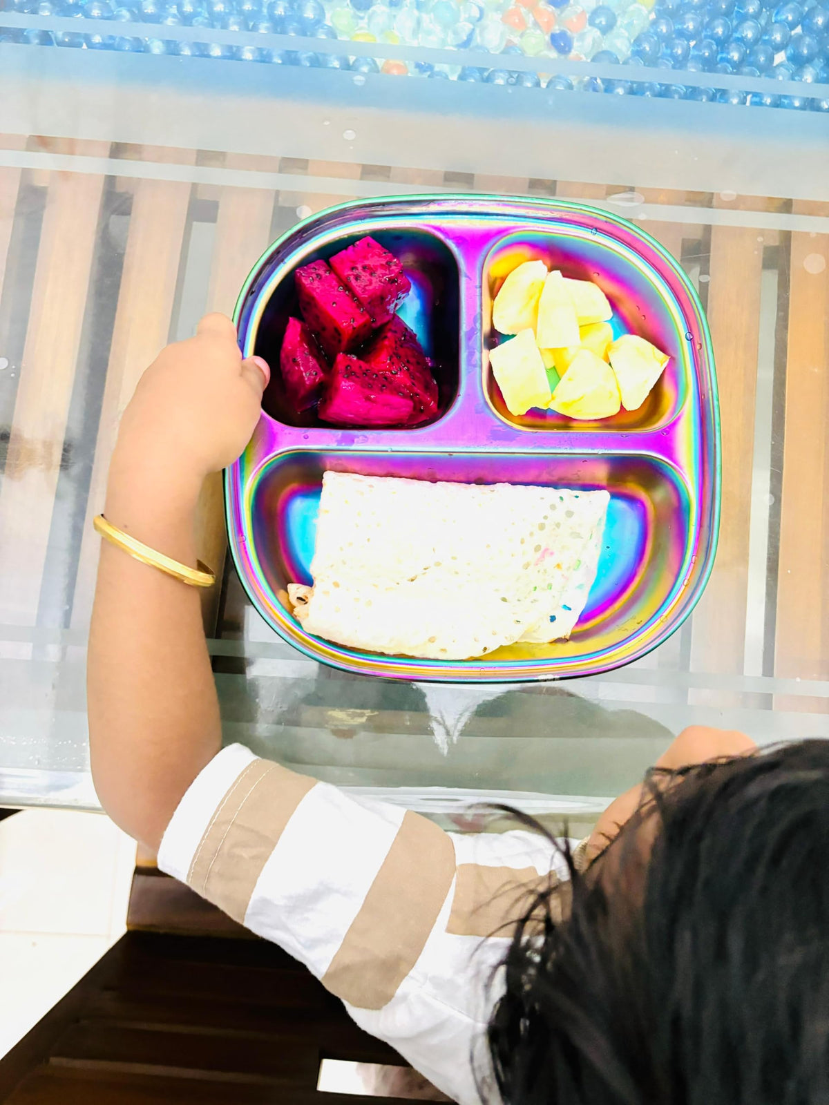 Happy Hues Stainless Steel Divided Meal Plate Tray3 Compartments Dinner Dish For Baby (Rainbow)