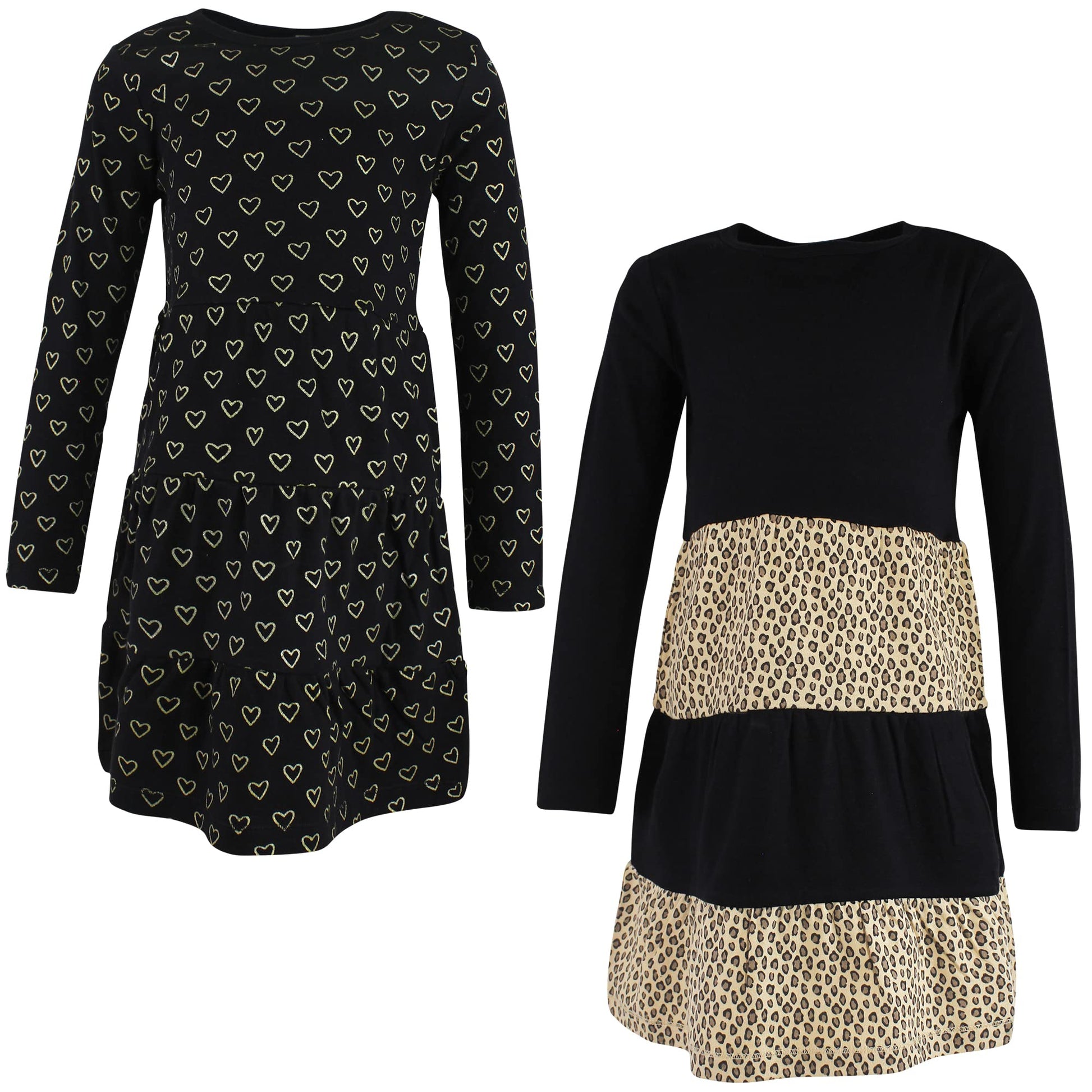 Hudson Baby Infant And Toddler Girl Cotton Dresses, Leopard Gold Heart, 6 Years