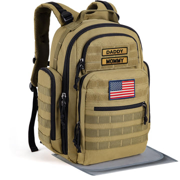 Sharkmouth Baby Diaper Bag For Men - Large Military Daddy Gear Backpack With Changing Pad For Travel Camping Hiking - Army Style