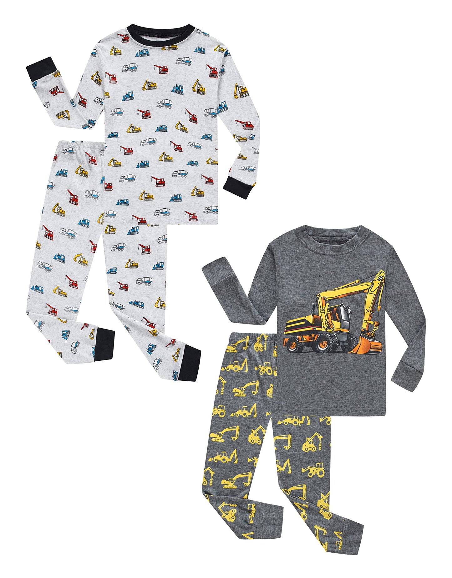 Family Feeling 4 Piece Baby Boys Excavator Pajamas Long Sleeve 100% Cotton Toddler Pjs 18-24 Months