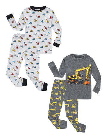 Family Feeling 4 Piece Baby Boys Excavator Pajamas Long Sleeve 100% Cotton Toddler Pjs 18-24 Months