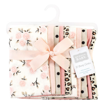 Hudson Baby Unisex Baby Cotton Flannel Burp Cloths, Neutral Pink Floral 10 Pack, One Size