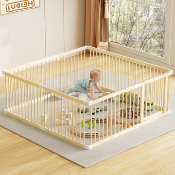Large Wooden Baby Playpen, Adjustable Gate for Toddler and Babies, Foldable Baby Fence Play Yard with Door, Safe Play Area Kids 