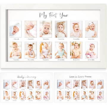 My First Year Photo Frame,12 Months Baby Picture Frame For Newborn Girl,Boy-Baby Shower Gifts Keepsakes,Monthly Baby'S One Year