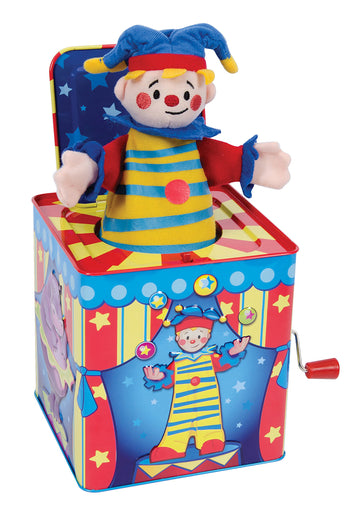 Schylling Silly Circus Jack in the Box - Classic Childrens Musical Toy - Colorful Embossed Tin Box and Friendly Plush - Age 18