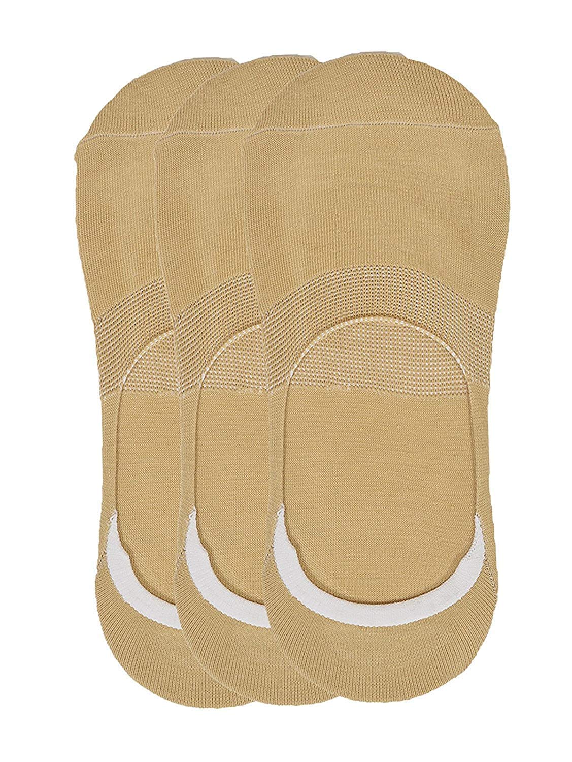 Cotson AntiSlip Unisex Cotton Invisible No Show Cotton Loafer Socks With Anti Slip Silicon Grip (Beige, Pack Of 3)