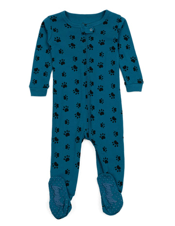 Leveret Kids & Toddler Footed Pajamas Boys Girls 100% Cotton Dog Paw Blue (Size 2 Years)