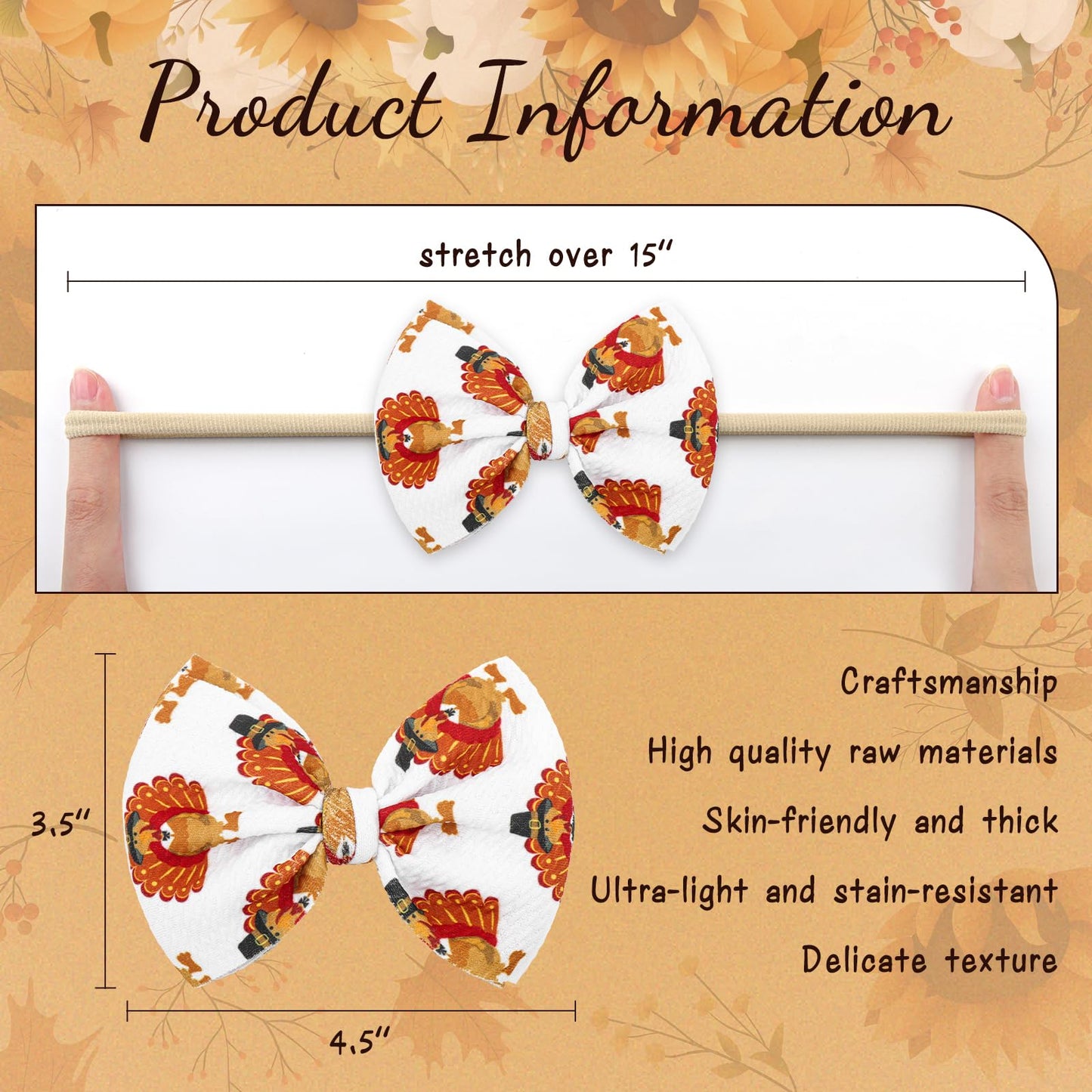 Yanjie Thanksgiving Baby Headbands Turkey Printed Hair Bows For Girls Baby Hairbands Toddler Accessories Gift For Girls Infants