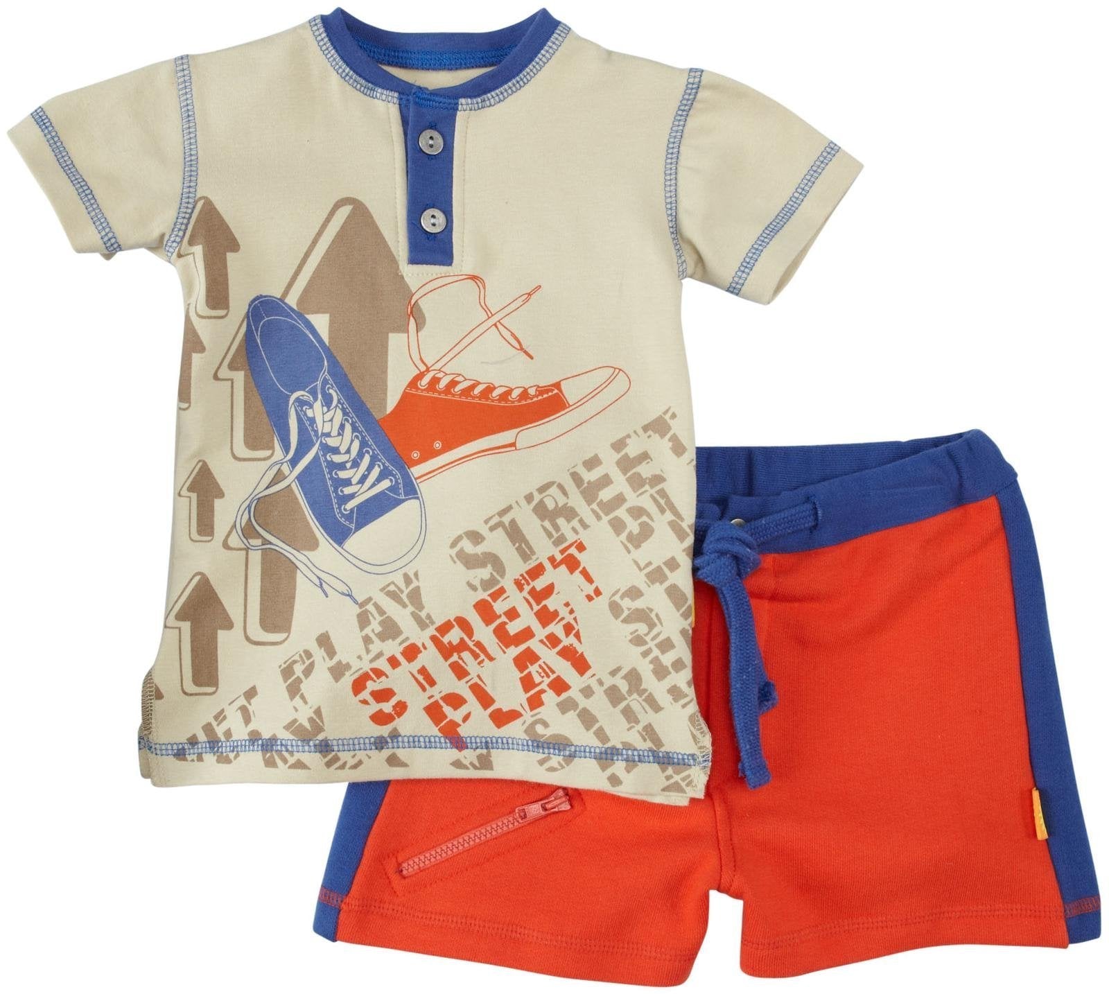 Masala Baby Boys' Street Play 2 Piece Set (Baby) - Beige/Orange/Blue - 18-24 Months
