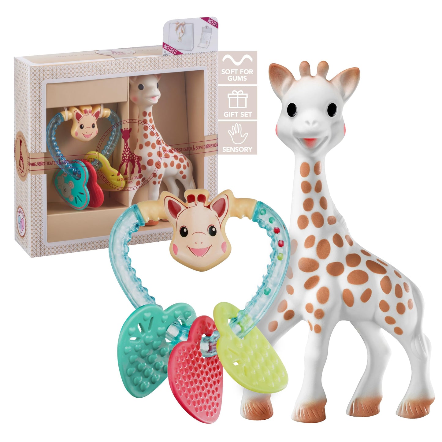 Sophie la girafe Sophiesticated - The I Love Sophie Set | Includes Sophie la girafe & Heart Rattle | Handcrafted in France | Com