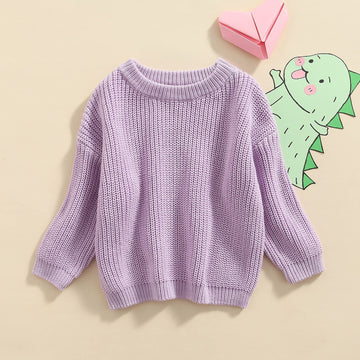 Infant Toddler Baby Girl Boy Knit Sweater Pullover Sweatshirt Warm Long Sleeve Shirt Tops Knitted Fall Winter Clothes (Purple, 1
