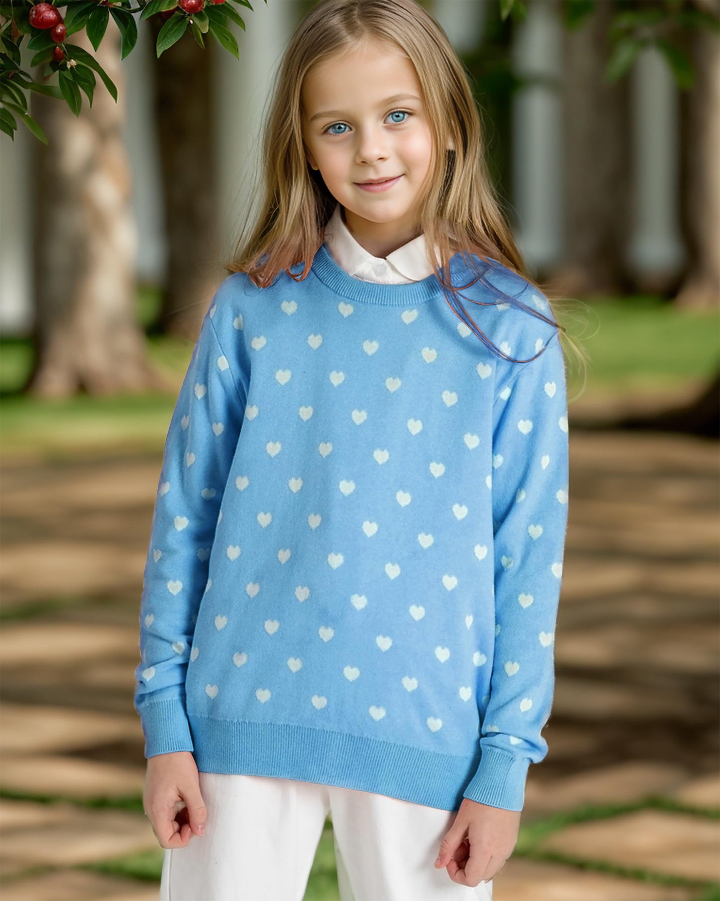 Boboyoyo Girls Sweaters Cotton Kids Heart Sweater Valentine Holiday Pullover Teen Clothes Crew Neck Knit Top Long Sleeve Light B