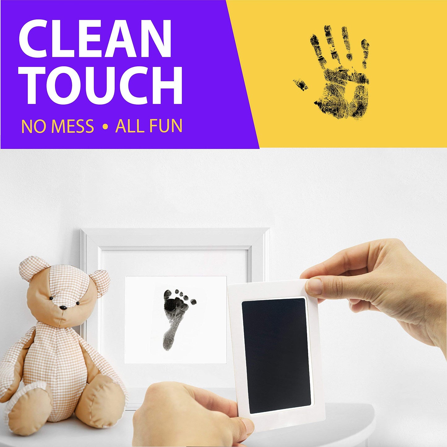 Large Clean Touch Ink Pad for Baby Handprints and Footprints - Inkless Infant Hand & Foot Stamp - Safe for Babies, Doesnt Touch