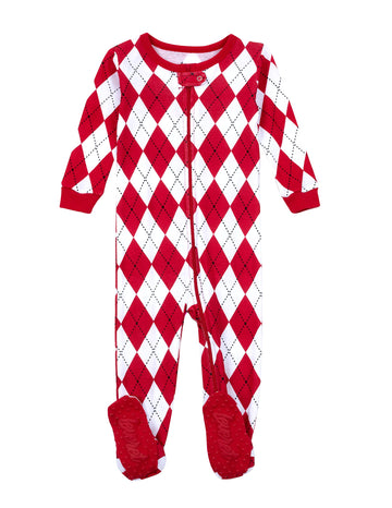 Leveret Kids & Toddler Footed Pajamas Boys Girls 100% Cotton Argyle Red & White (Size 18-24 Months)