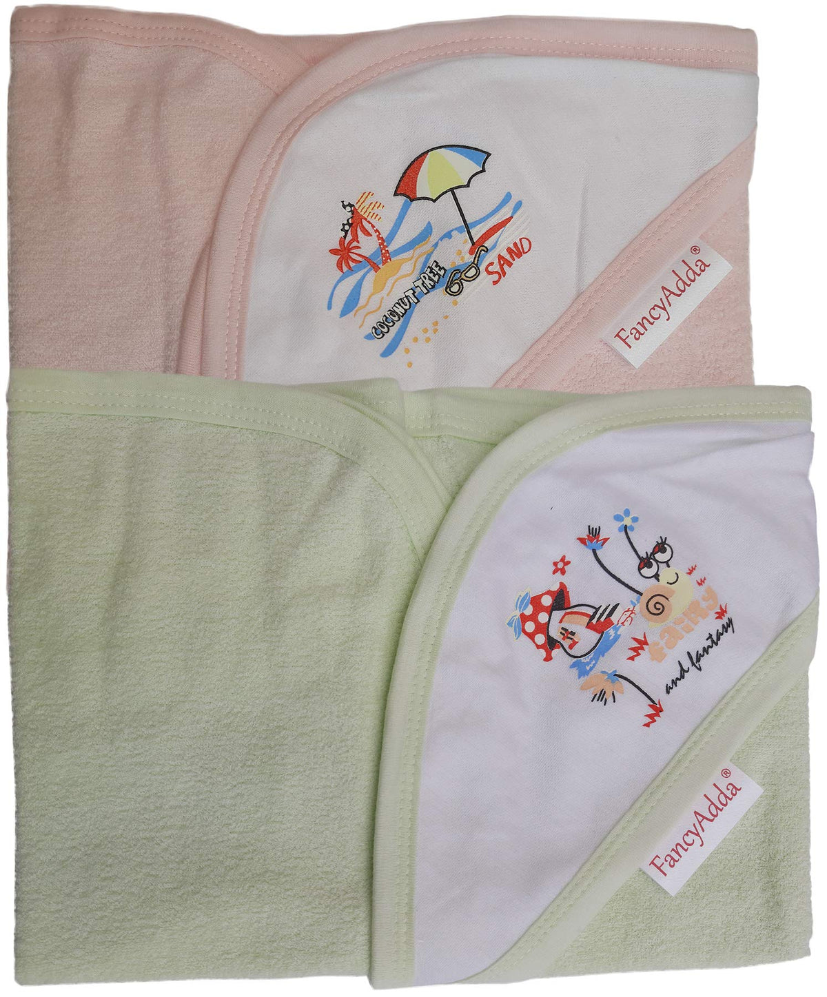 FancyAdda Branded  Soft Cotton Baby Hooded Towels  Pack of 2 (Pink || Green)
