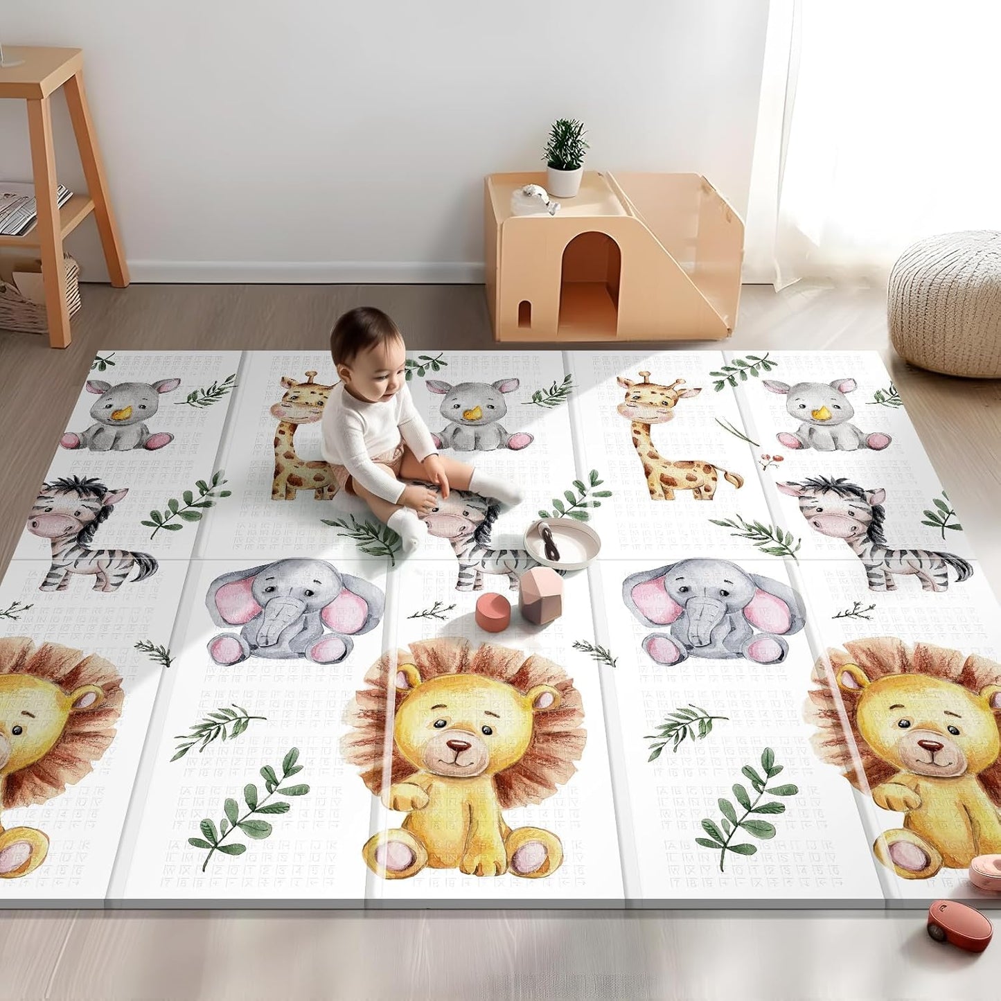 NOONKTY 79 x 71 Foldable Large Play Mat for Babies, Non Toxic Foam Play Mat, Thick & Waterproof Baby Playmat for Floor, Anti-Sli