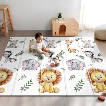 NOONKTY 79 x 71 Foldable Large Play Mat for Babies, Non Toxic Foam Play Mat, Thick & Waterproof Baby Playmat for Floor, Anti-Sli