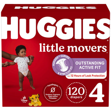 Huggies Size 4 Diapers, Little Movers Baby Diapers, Size 4 (22-37 Lbs), 120 Count